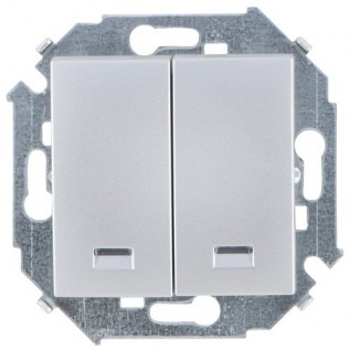 Двухклавишный выключатель с подсветкой 16AX 250В~ цвета алюминий S15 1591392-033 Simon